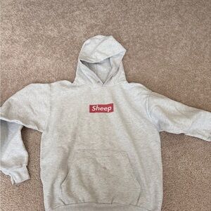 Hanes Light Gray Men's Hoodie with Red Logo